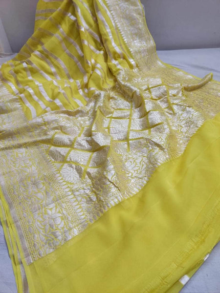 Exclusive Pure Handloom Banarasi Khaddi Chiffon Georgette Silk Saree in - Saree - FashionVibes