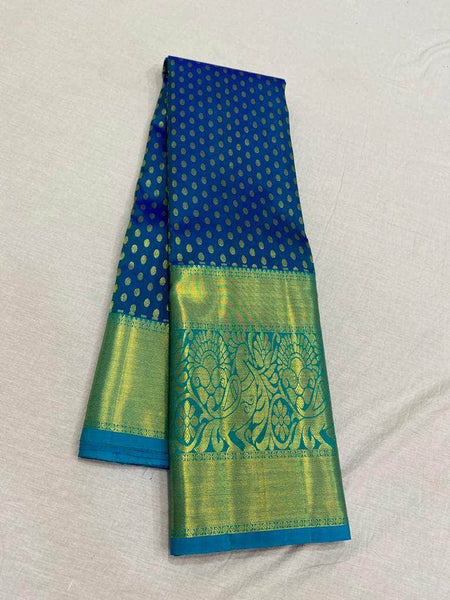Fabulous Kanjivaram Silk Saree in Blue - Saree - FashionVibes