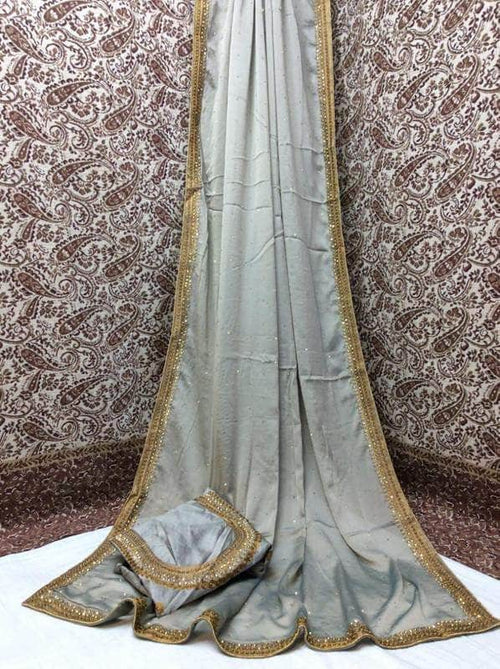 Fancy Silk Saree in Grey - Saree - FashionVibes