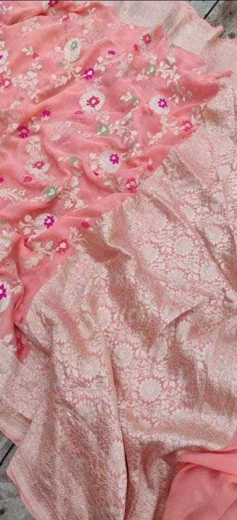 Festive Season Chiffon Georgette Silk Saree in Pink - Saree - FashionVibes