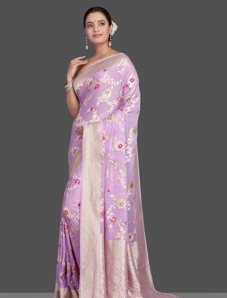 Festive Season Chiffon Georgette Silk Saree in Purple - Saree - FashionVibes