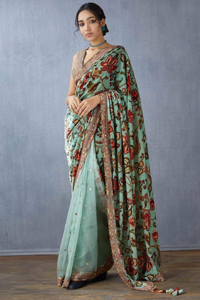 Floral half and half saree in - Salwar Suit - FashionVibes