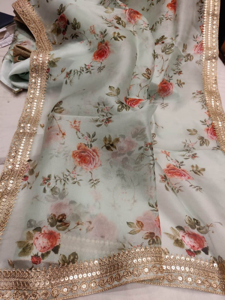 Floral printed Anushka Sharma Georgette Saree with embellished  Sequins Lace Border in - Saree - FashionVibes