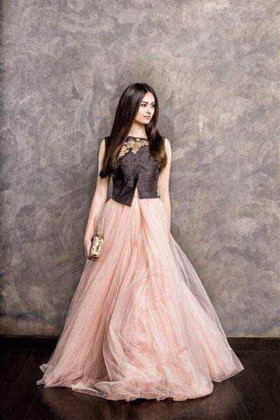 Flowy gown with embroidered top in - Custom Salwar suit and Lehenga - FashionVibes