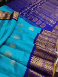 Gadwal Pure Silk Saree in SkyBlue - Saree - FashionVibes