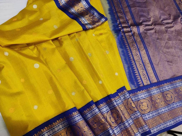 Gadwal Pure Silk Saree in Yellow - Saree - FashionVibes