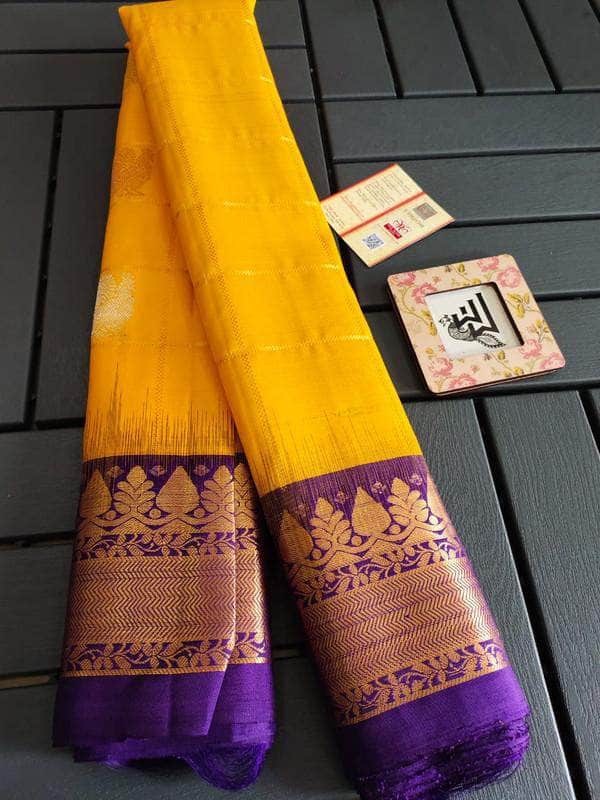 Gadwal Silk Saree in Yellow - Saree - FashionVibes