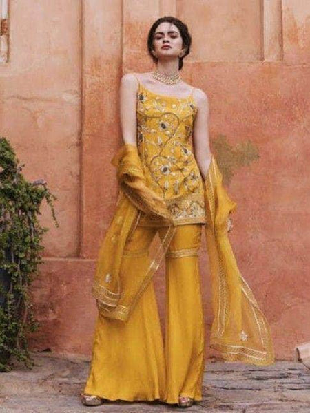 Georgette Embroidered Gharara Suit in - Salwar Suit - FashionVibes