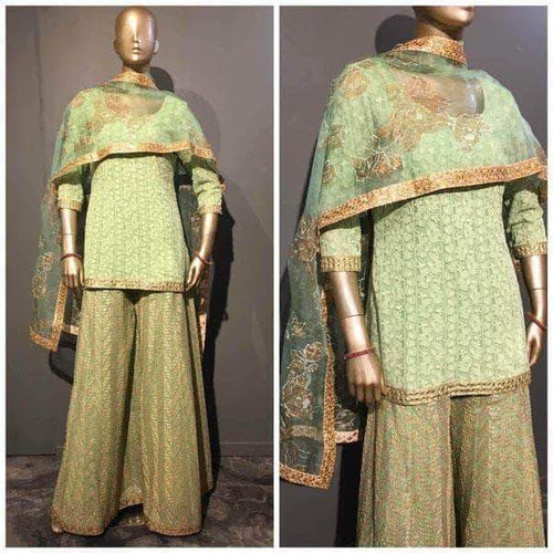 Georgette Sharara in mint green in - Custom Salwar suit and Lehenga - FashionVibes