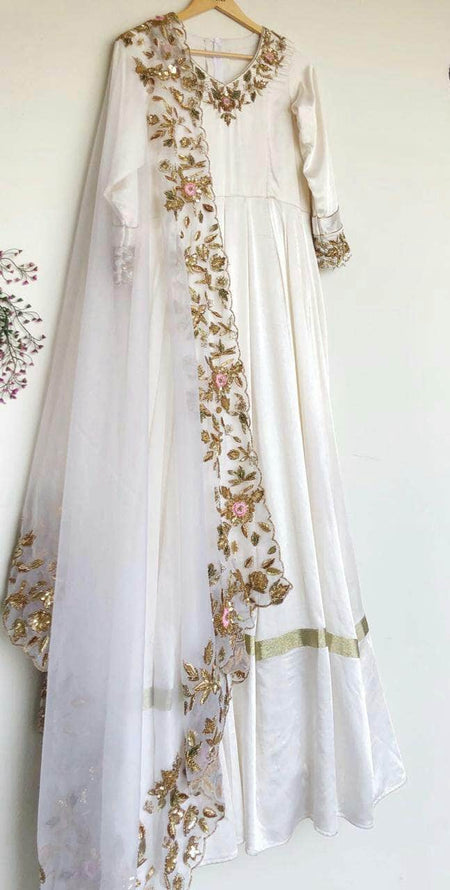 Pure Georgette Handwork Chikankari Off-White Anarkali Suit