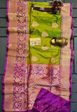 Gold Zari Banarasi Silk Saree with heavy pallu in Green - Saree - FashionVibes