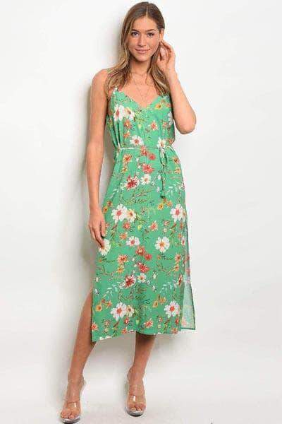 Green Floral Dress in - Semi Stitched - FashionVibes