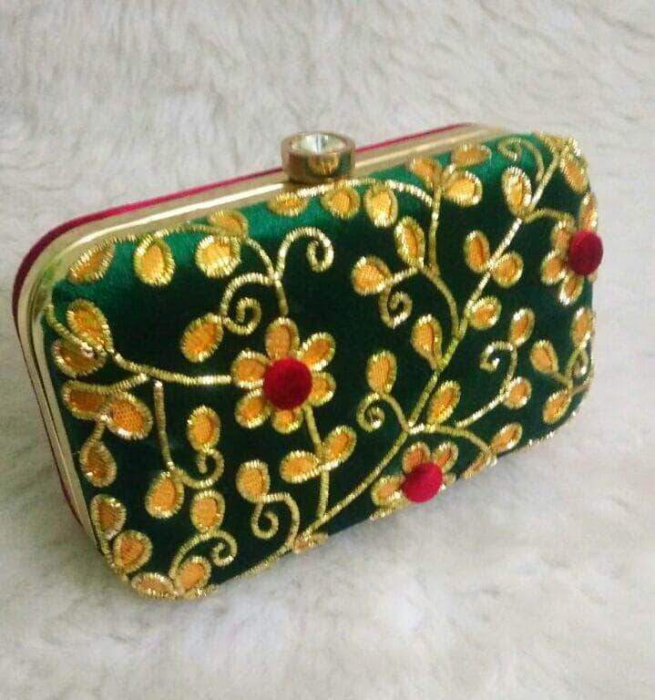 Hand-embroidered Designer Clutches in Green - Shoes & Cluthes - FashionVibes