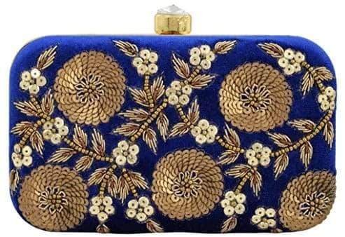 Hand-embroidered Party Wear Clutches in Blue - Shoes & Cluthes - FashionVibes