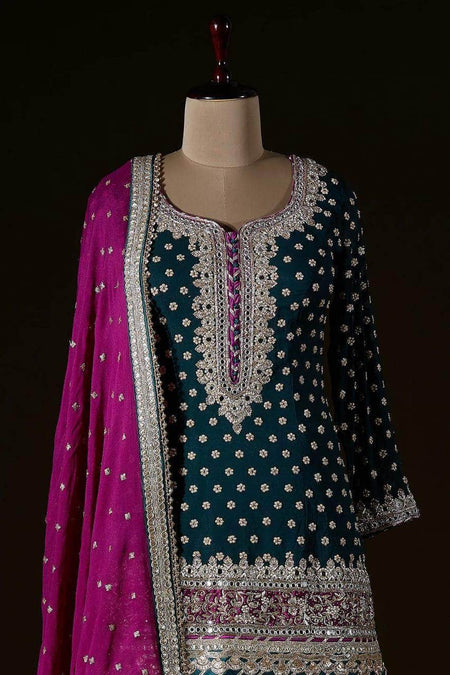 Designer Raw Silk Magenta Anarkali Suit