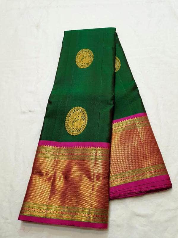 High Quality Kanjivaram Pure Silk Saree in Green - Saree - FashionVibes