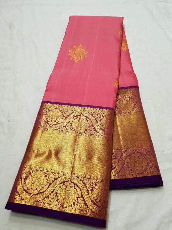 High Quality Kanjivaram Pure Silk Saree in Pink - Saree - FashionVibes