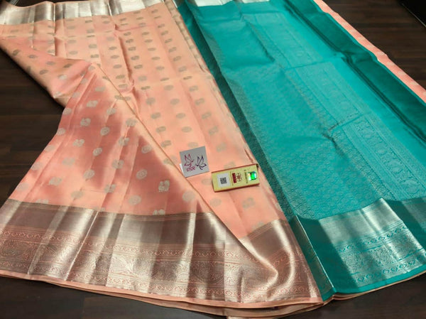 Kancheepuram Silk Handloom  Saree in Blue - Saree - FashionVibes