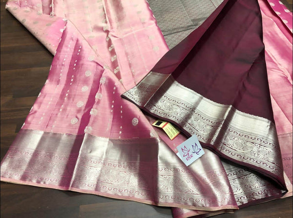 Kancheepuram Silk Handloom  Saree in Maroon - Saree - FashionVibes