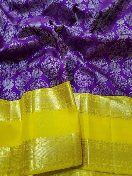 Kanchipuram Pure Pattu Silk Sarees in DarkViolet - Saree - FashionVibes