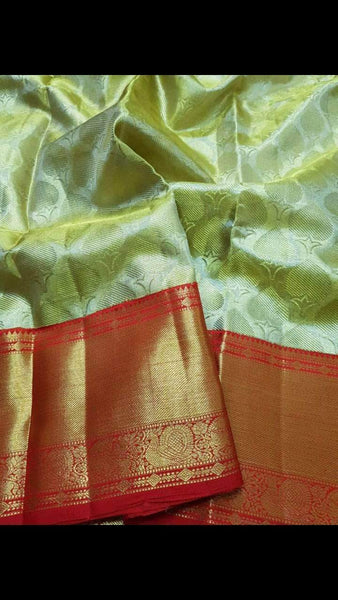 Kanchipuram Pure Pattu Silk Sarees in PaleGreen - Saree - FashionVibes
