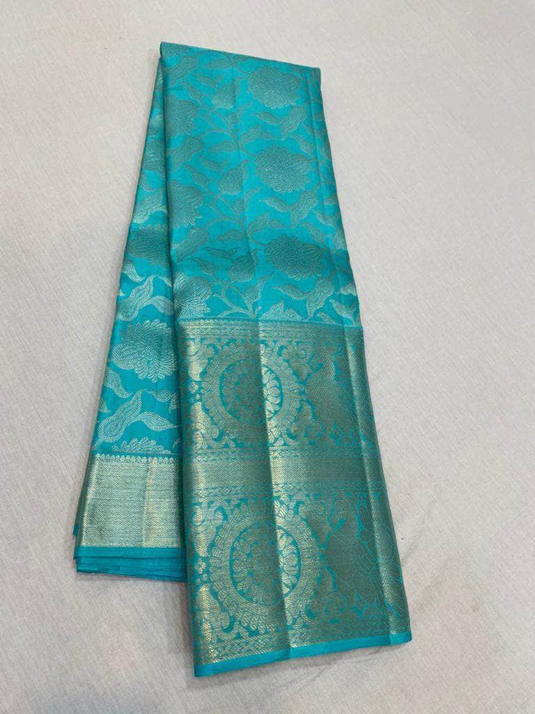 Kanchipuram Silk Sarees in Sky Blue - Saree - FashionVibes