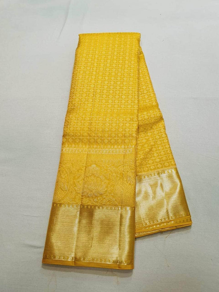Kanjivaram Silk Saree in beautiful colors and designs in Light yellow - Saree - FashionVibes