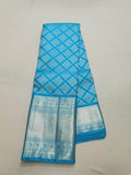 Kanjivaram Silk Saree in beautiful colors and designs in SkyBlue - Saree - FashionVibes