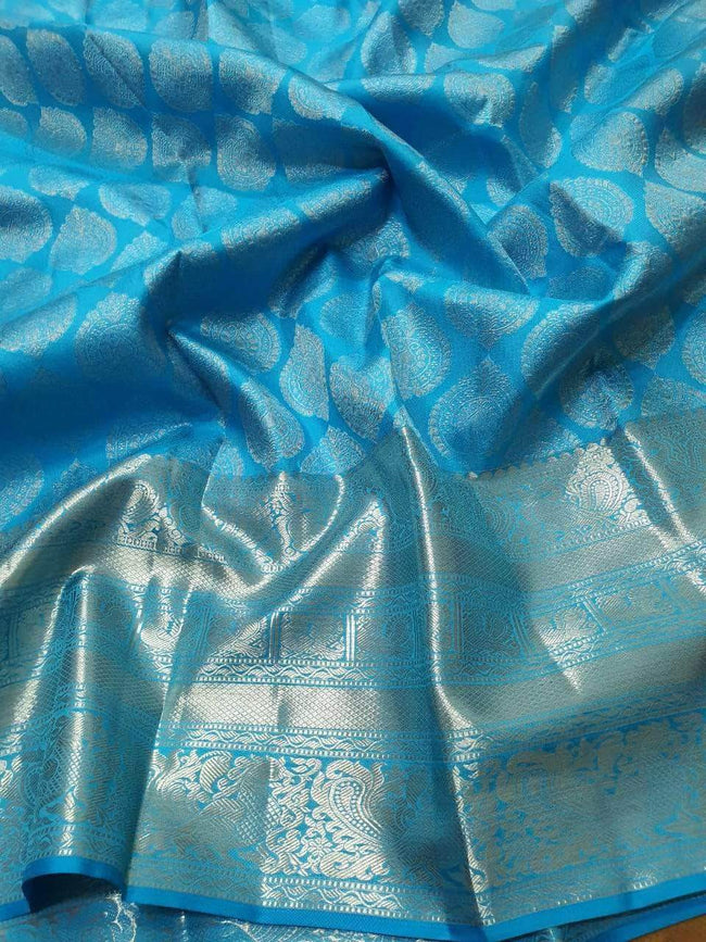 Kanjivaram Silk Saree in SkyBlue - Saree - FashionVibes