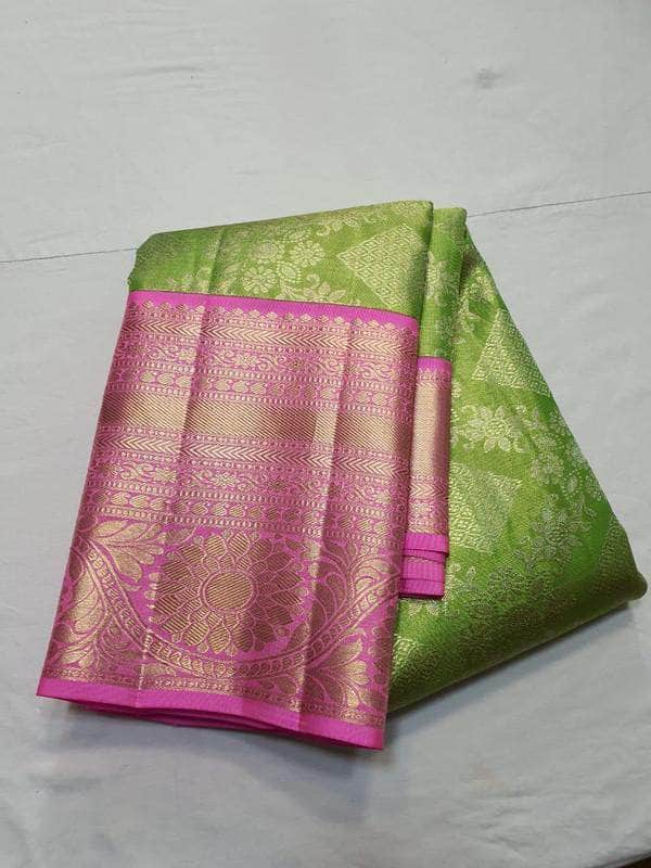 Kanjivaram Silk Saree with Broad Border in Pink - Saree - FashionVibes