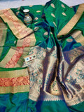 Katan Silk Saree in Green - Saree - FashionVibes