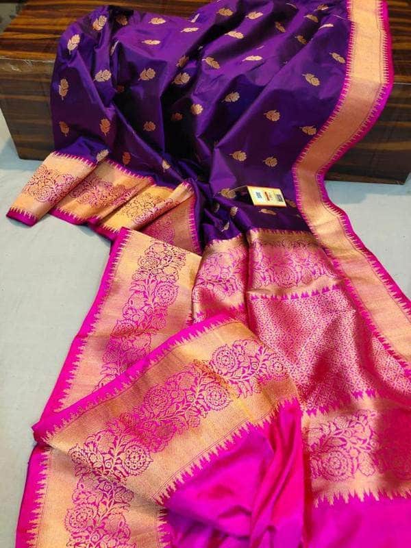Katan Silk Saree in Indigo - Saree - FashionVibes