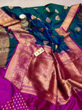 Katan Silk Saree in Navy - Saree - FashionVibes