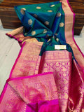 Katan Silk Saree with Antique Zari Work in DarkGreen - Saree - FashionVibes