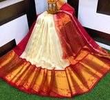 Kuppadam Kanchipuram Pletu Border Saree in Red and White - Saree - FashionVibes