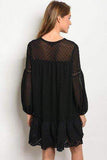 Lace Accented Black Dress in - Semi Stitched - FashionVibes