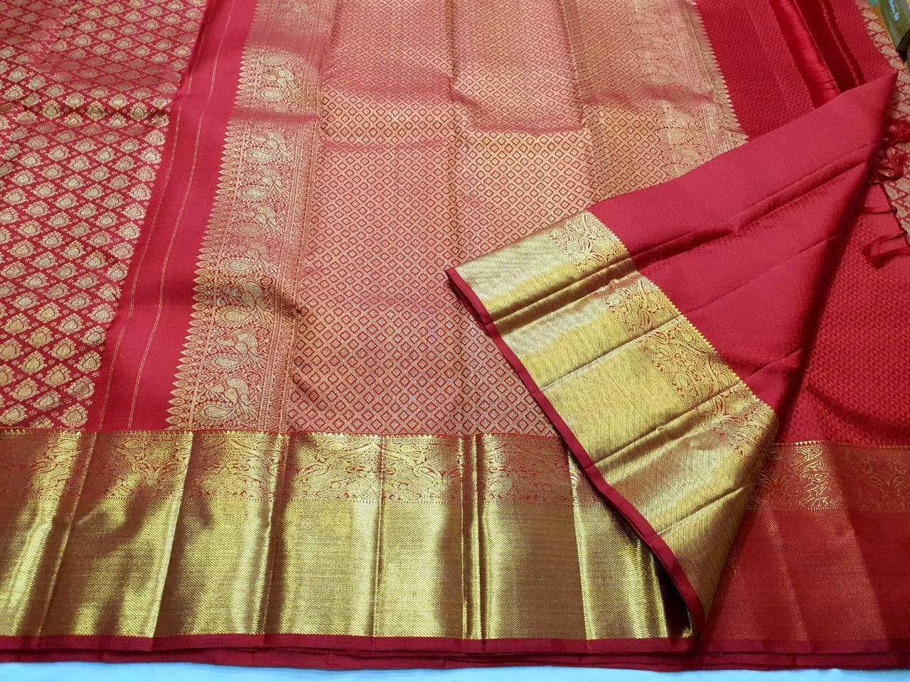 Kanchipuram Ethnic Motifs Gold Red Pure Kanjivaram Silk Saree – SHANGRILA  DESIGNER