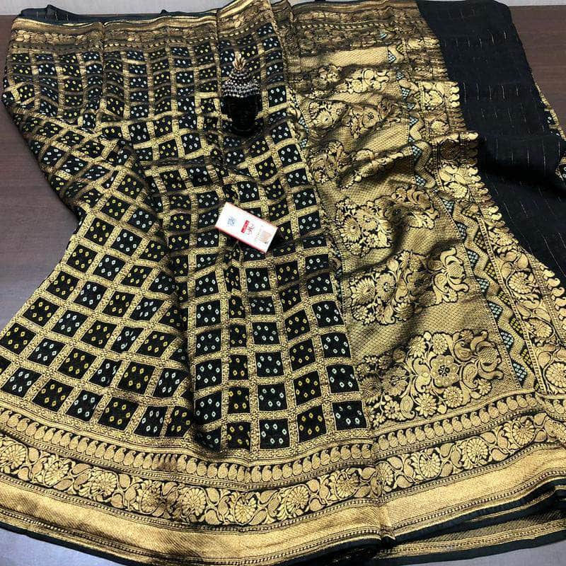 Multi Colored Bandhini Saree in Black - Saree - FashionVibes