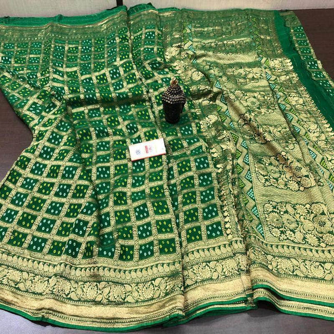 Multi Colored Bandhini Saree in Green - Saree - FashionVibes
