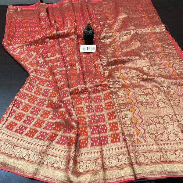 Multi Colored Bandhini Saree in Orange - Saree - FashionVibes