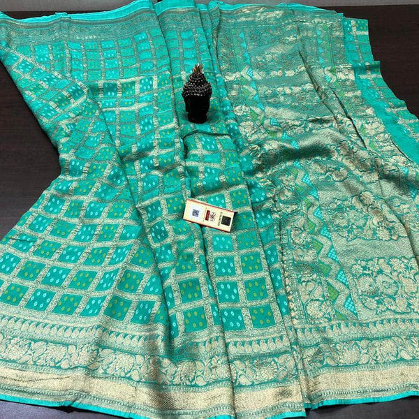 Multi Colored Bandhini Saree in SkyBlue - Saree - FashionVibes