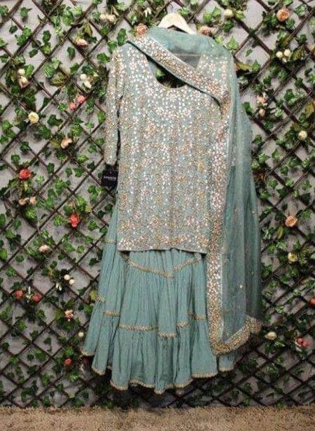 Pure Georgette Sequin Work Straight Suit