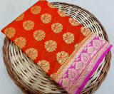 New Designer Pure Handloom Banarasi Khaddi Chiffon Georgette Silk Saree in Red - Saree - FashionVibes