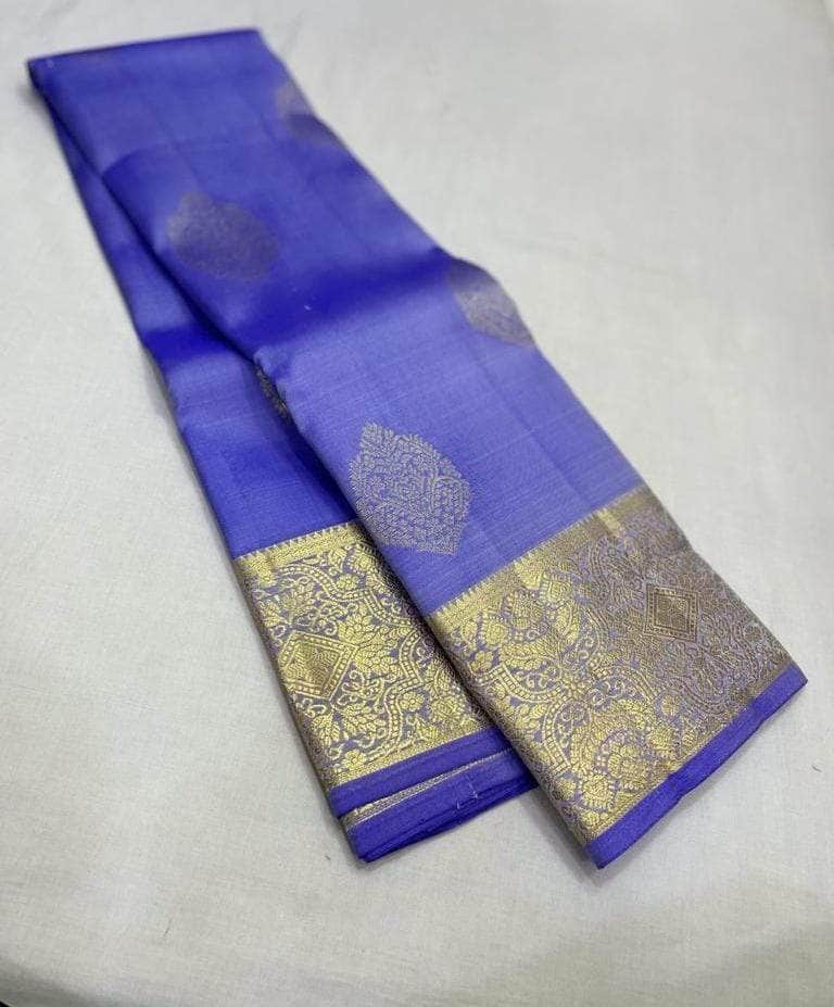 New Designer Pure Kanjivaram Silk Saree in BlueViolet - Saree - FashionVibes