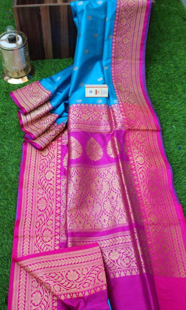 New Exclusive Banarasi Handloom Pure Khaddi Katan Silk Border Saree in - Saree - FashionVibes