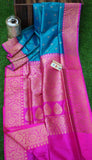 New Exclusive Banarasi Handloom Pure Khaddi Katan Silk Border Sarees in Blue - Saree - FashionVibes