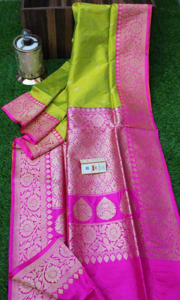New Exclusive Banarasi Handloom Pure Khaddi Katan Silk Border Sarees in Green - Saree - FashionVibes