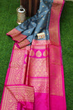 New Exclusive Banarasi Handloom Pure Khaddi Katan Silk Border Sarees in Grey - Saree - FashionVibes
