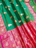 New Exclusive Pure Banarasi Handloom Khaddi Katan Silk Border Saree in Green - Saree - FashionVibes