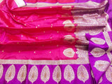New Exclusive Pure Banarasi Handloom Khaddi Katan Silk Border Saree in Magenta - Saree - FashionVibes